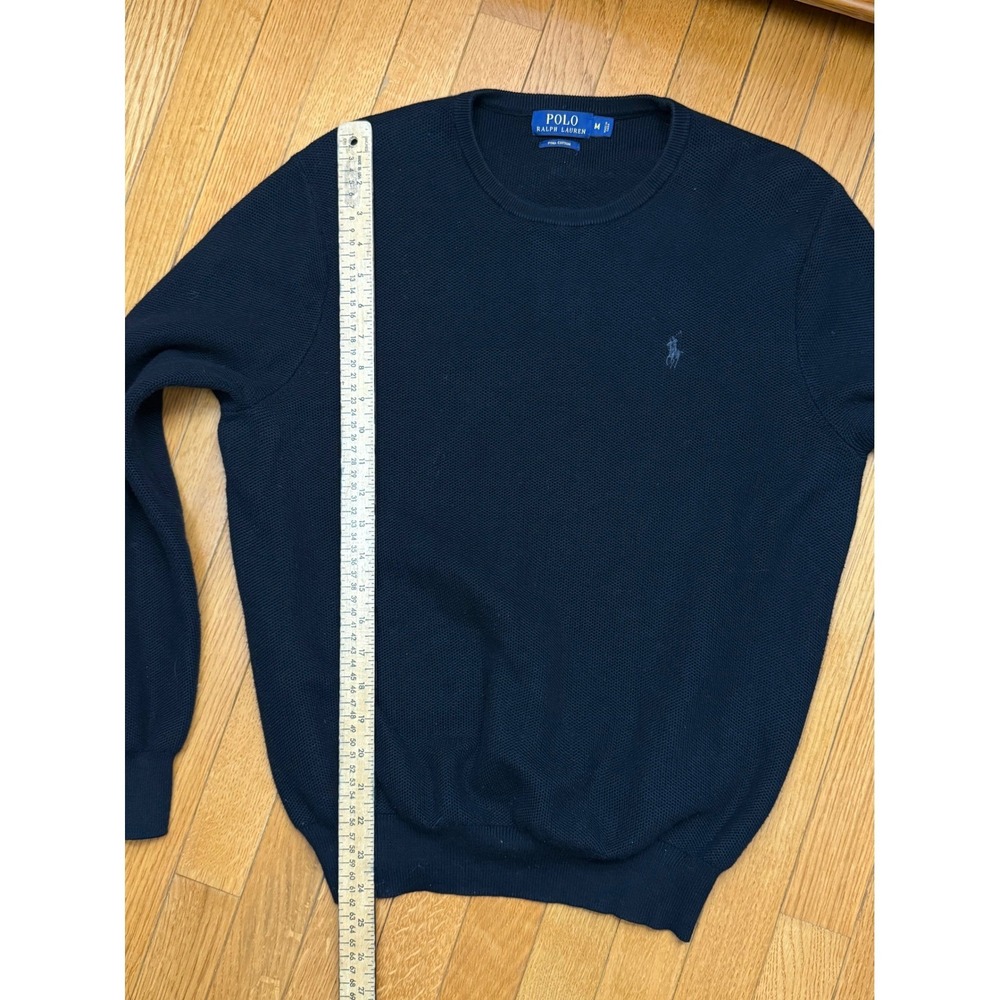 Polo Ralph Lauren Mens Pima Cotton Crewneck Sweater Black Textured Knit Size M - Picture 8 of 8